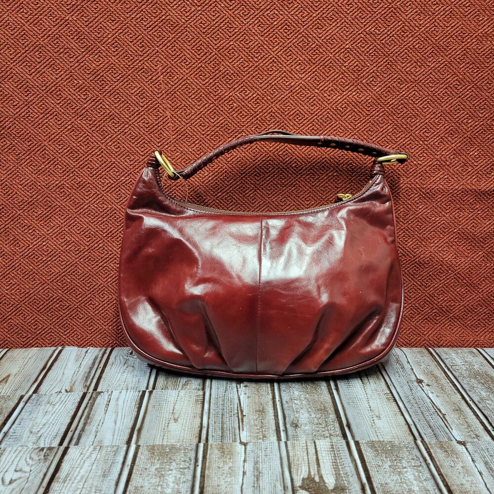 Sigrid Olsen Burgundy Leather Hobo Shoulder Bag Braided Strap Women's Purse